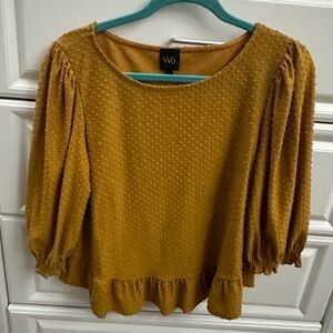 Mustard yellow Swiss dot peplum blouse
